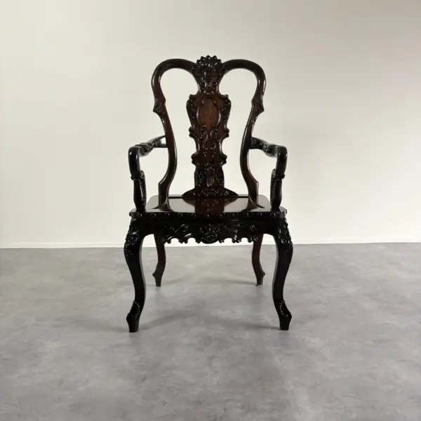 ロココ様式　ハイレリーフ彫刻が美しいガブリオールレッグアームチェア - 画像 (2)